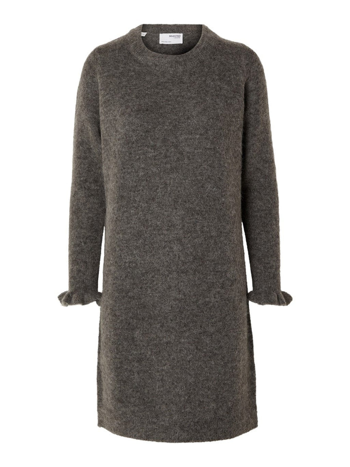 Sia Ras Frill Ls Knit Dress Medium Grey Melange | Kjoler | Smuk - Dameklær på nett