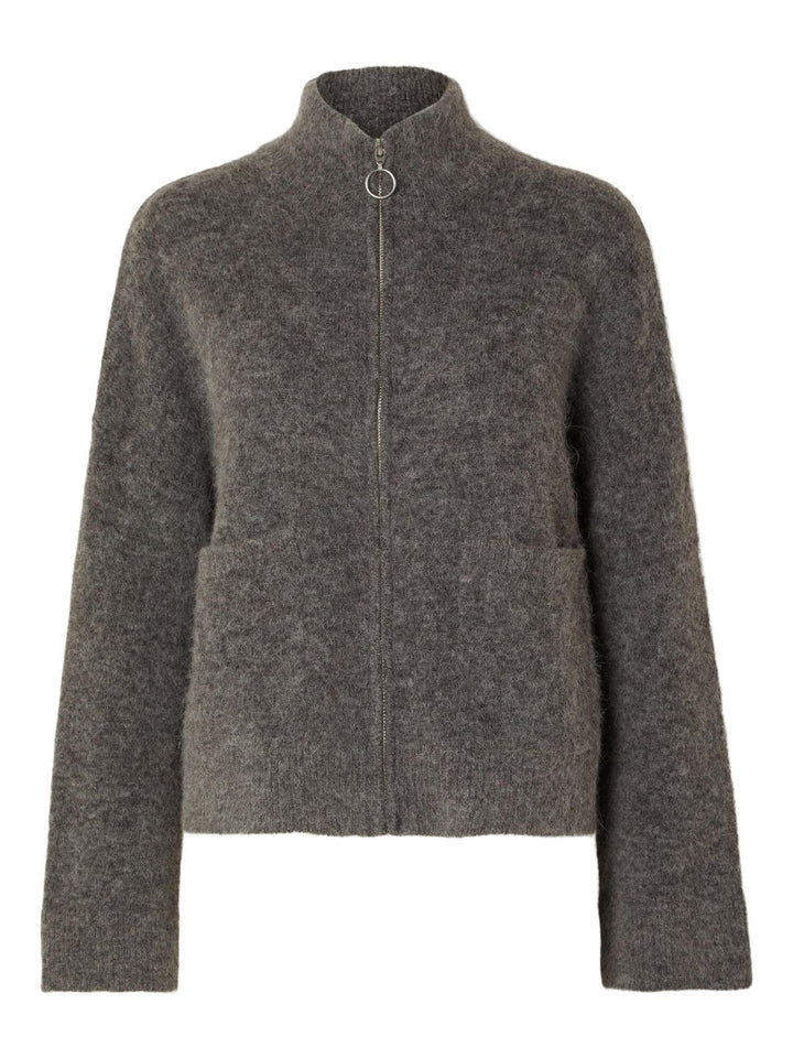 Sia Ras Ls Knit Zipper Cardigan Medium Grey Melange | Genser | Smuk - Dameklær på nett