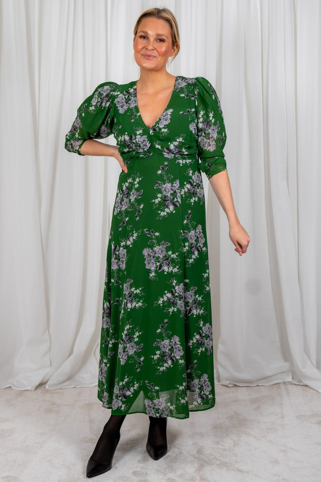 Spring Midi Dress Green Rose | Kjoler | Smuk - Dameklær på nett
