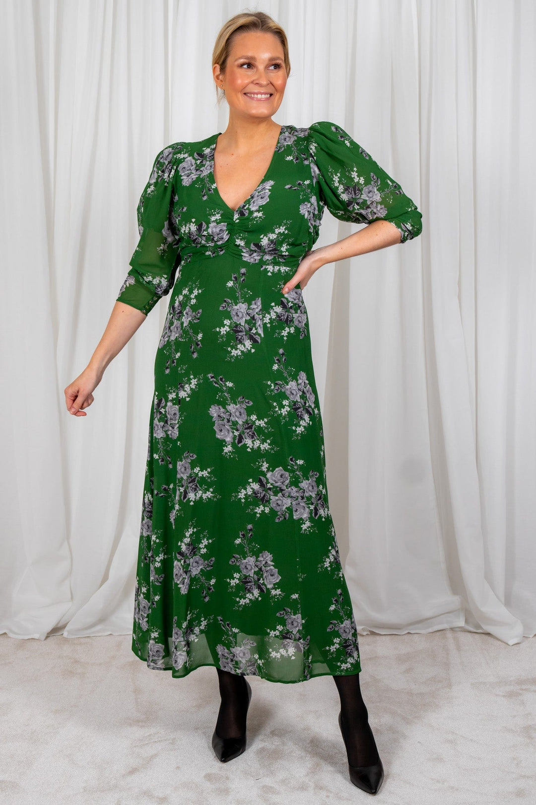 Spring Midi Dress Green Rose | Kjoler | Smuk - Dameklær på nett