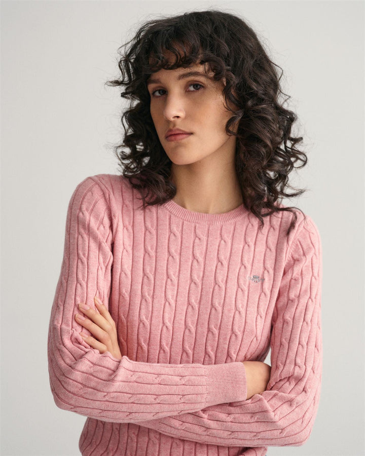 Stretch Cotton Cable C-Neck California Pink Melange | Genser | Smuk - Dameklær på nett