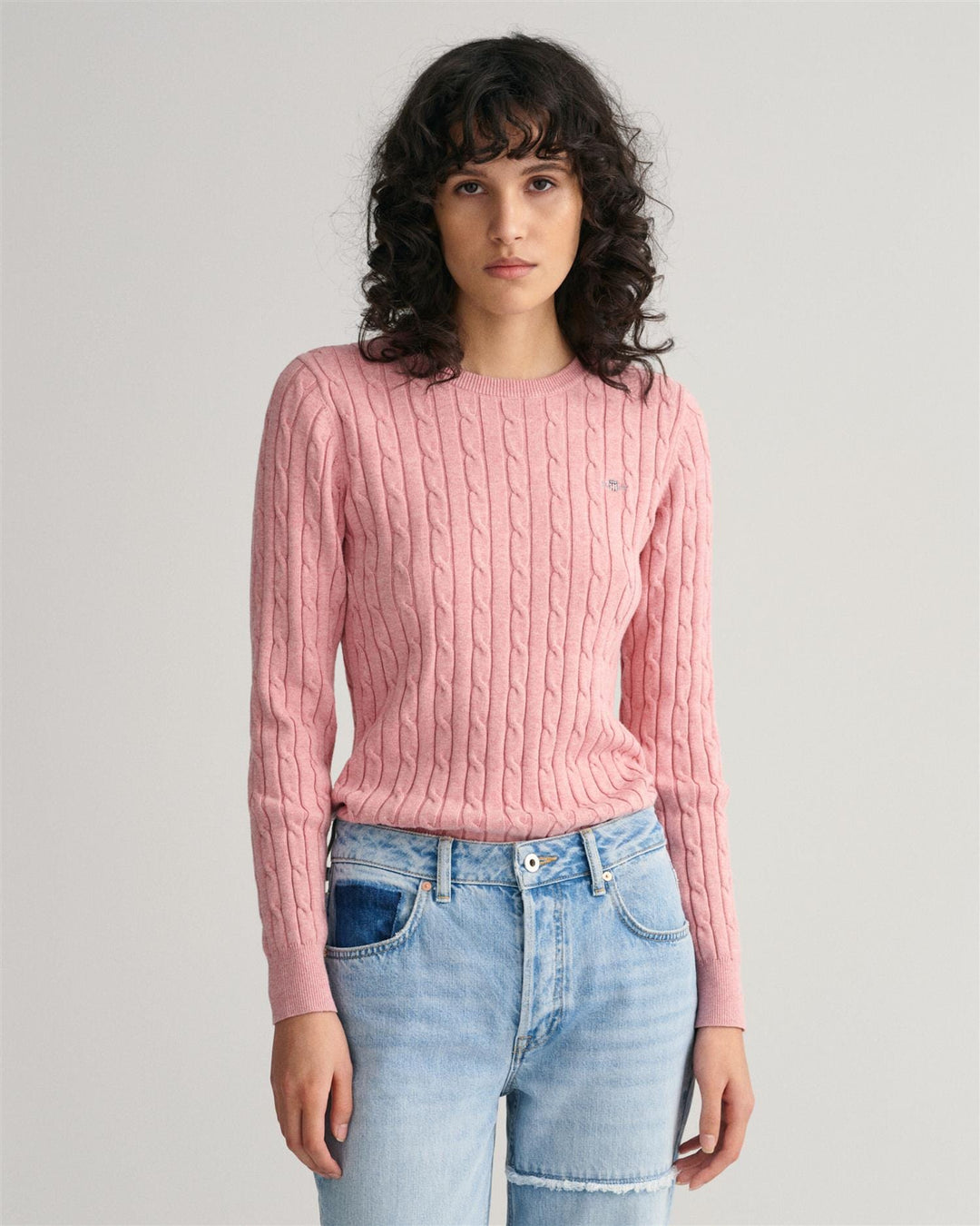 Stretch Cotton Cable C-Neck California Pink Melange | Genser | Smuk - Dameklær på nett