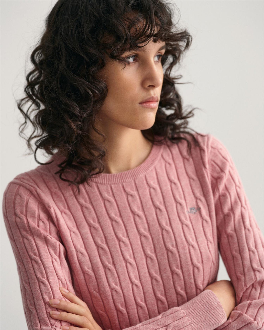 Stretch Cotton Cable C-Neck California Pink Melange | Genser | Smuk - Dameklær på nett