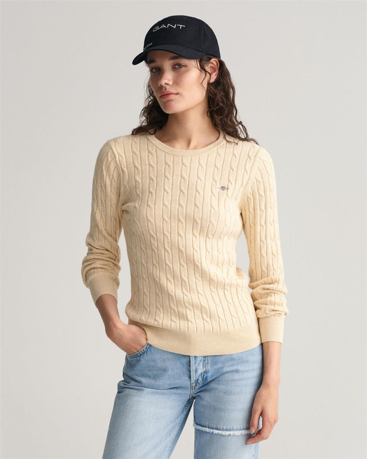 Stretch Cotton Cable C-Neck Linen | Genser | Smuk - Dameklær på nett