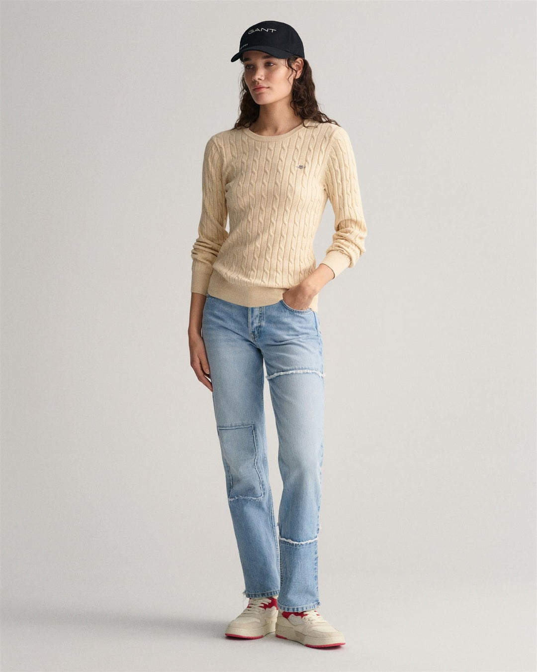 Stretch Cotton Cable C-Neck Linen | Genser | Smuk - Dameklær på nett