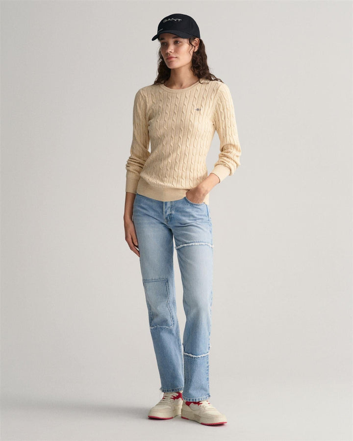 Stretch Cotton Cable C-Neck Linen | Genser | Smuk - Dameklær på nett