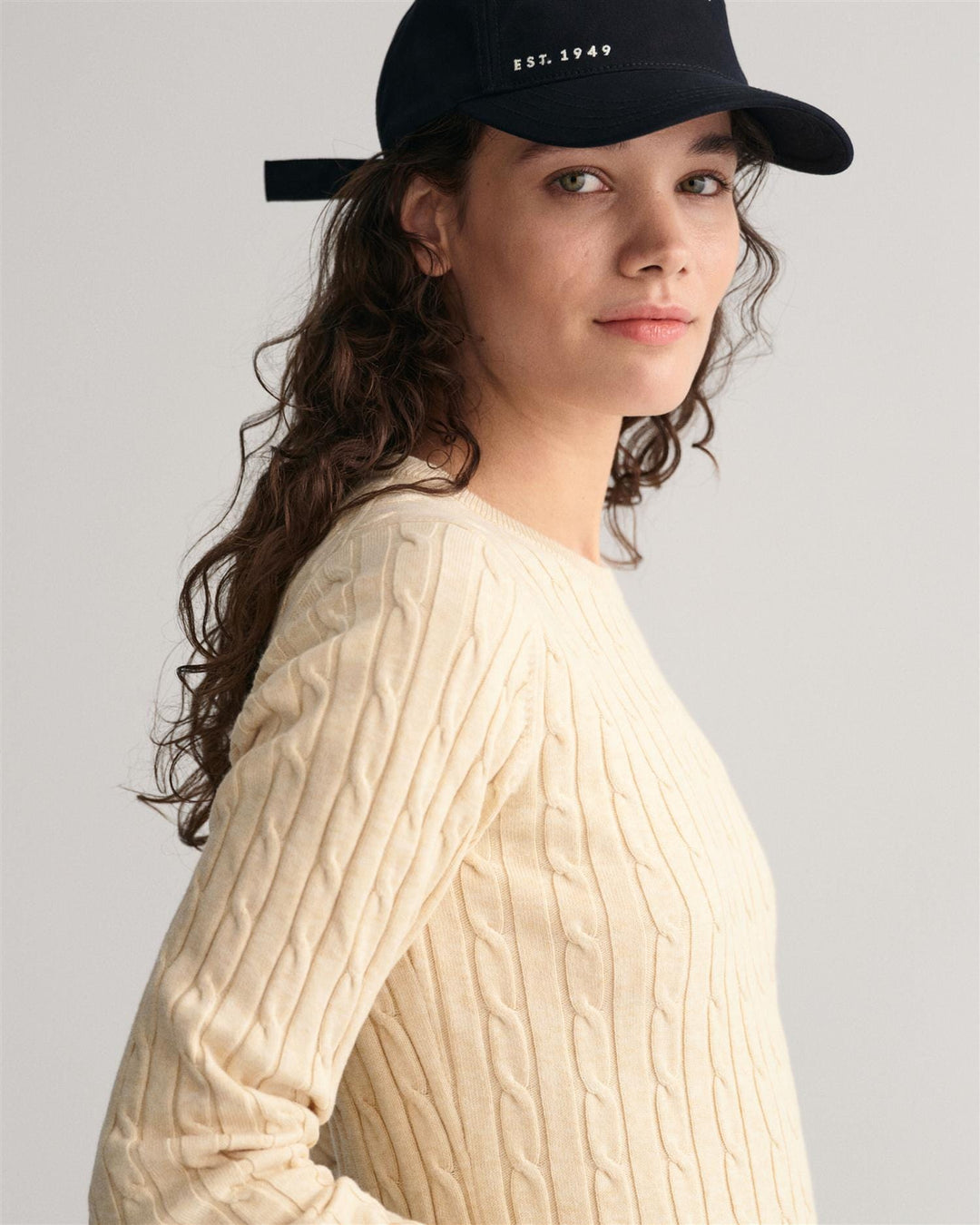 Stretch Cotton Cable C-Neck Linen | Genser | Smuk - Dameklær på nett