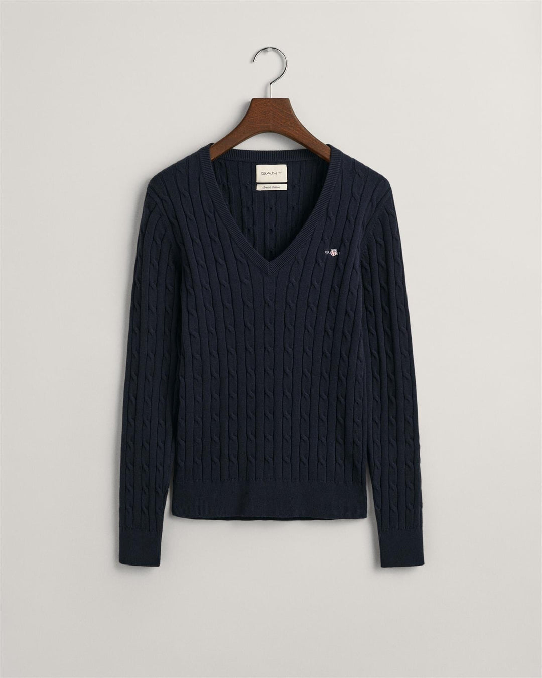 Stretch Cotton Cable V-Neck Evening Blue | Genser | Smuk - Dameklær på nett