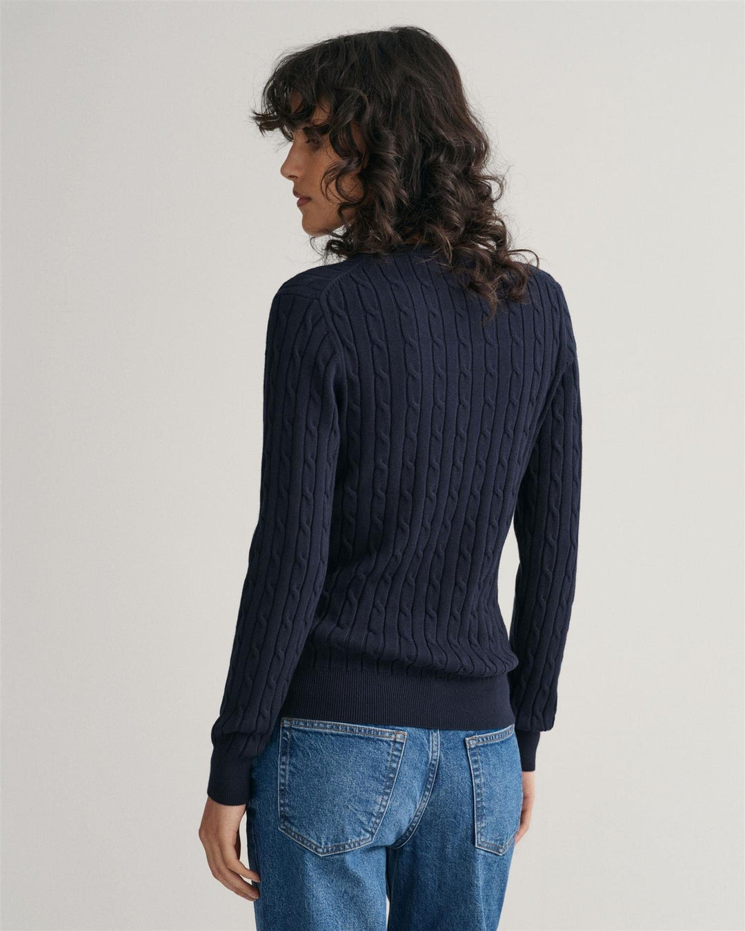 Stretch Cotton Cable V-Neck Evening Blue | Genser | Smuk - Dameklær på nett