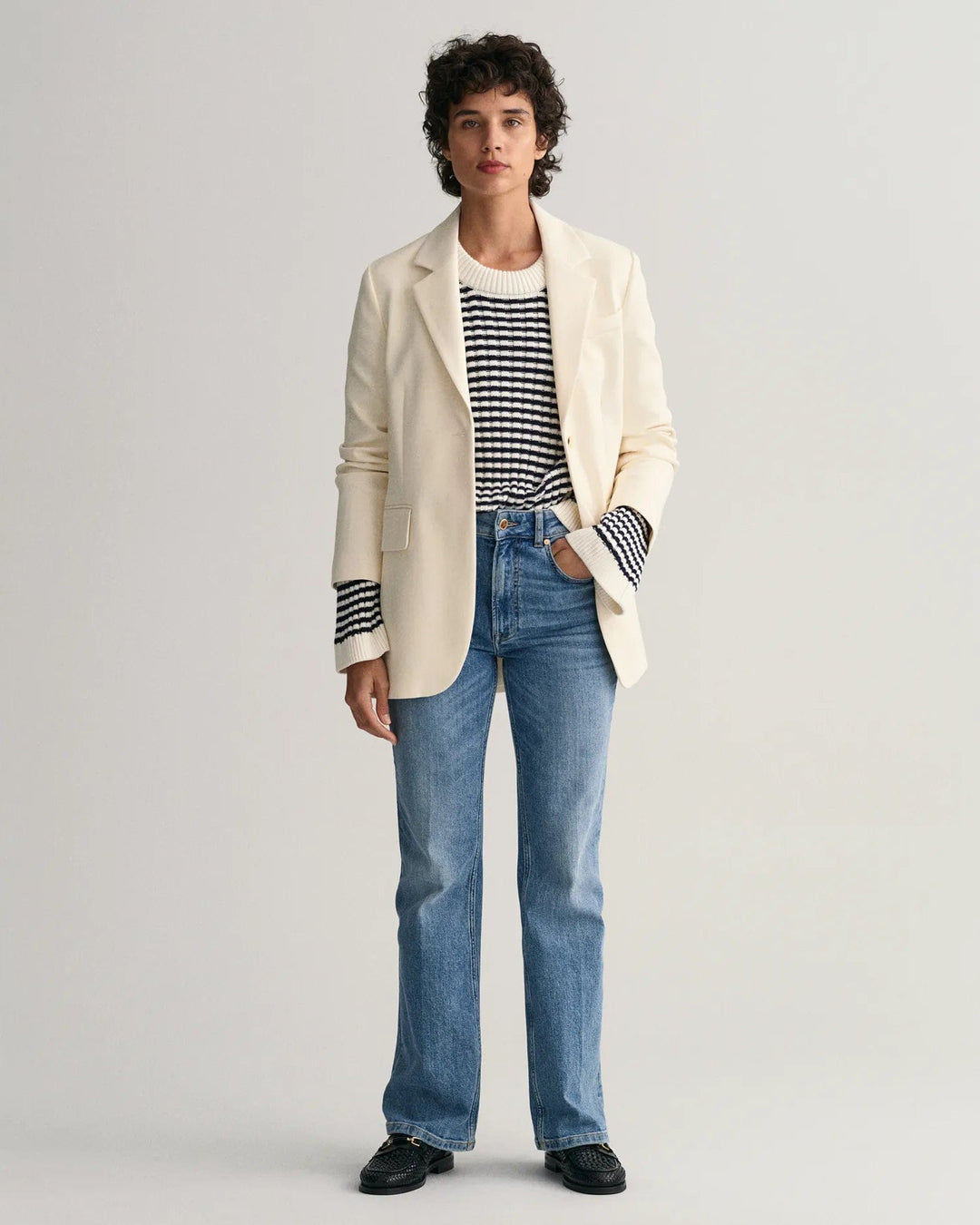 Stripe Cotton Rib C-Neck Evening Blue | Genser | Smuk - Dameklær på nett