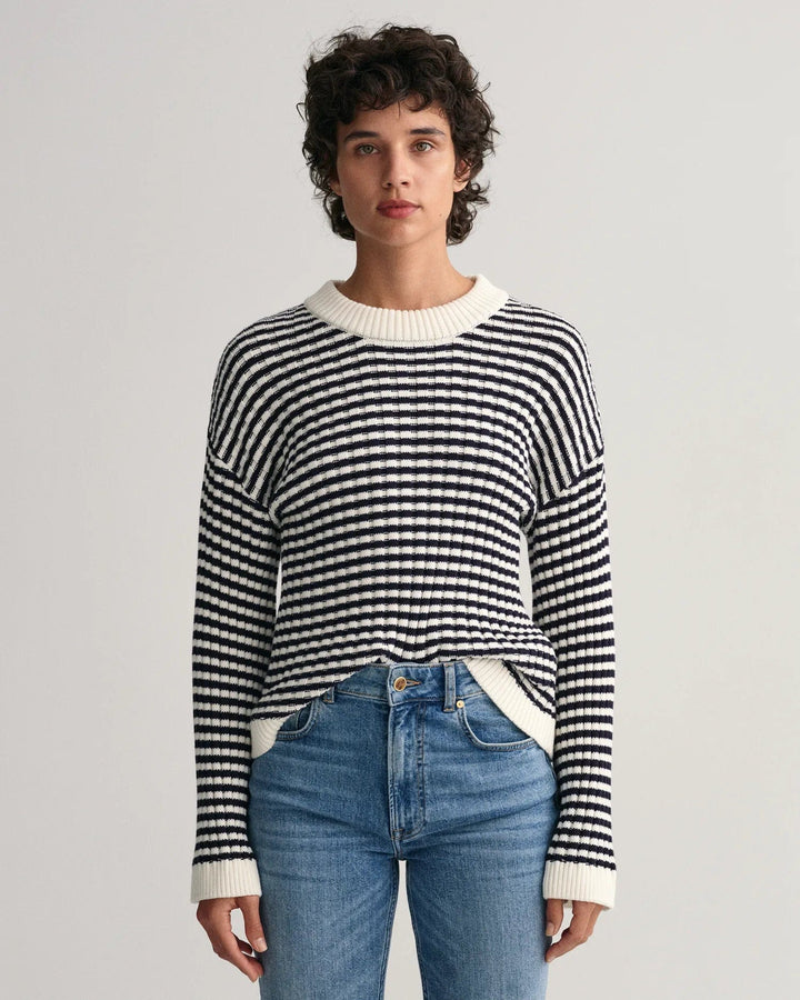 Stripe Cotton Rib C-Neck Evening Blue | Genser | Smuk - Dameklær på nett