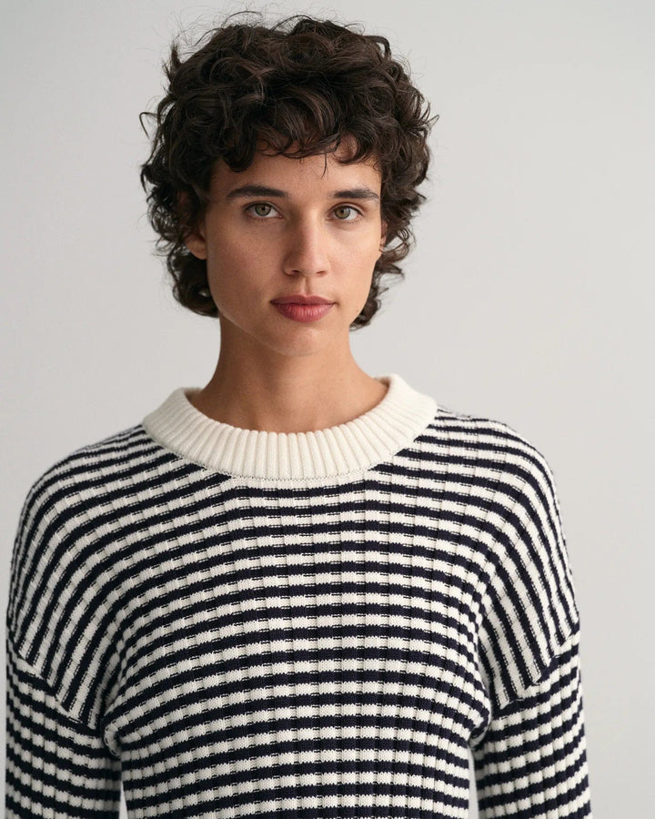 Stripe Cotton Rib C-Neck Evening Blue | Genser | Smuk - Dameklær på nett