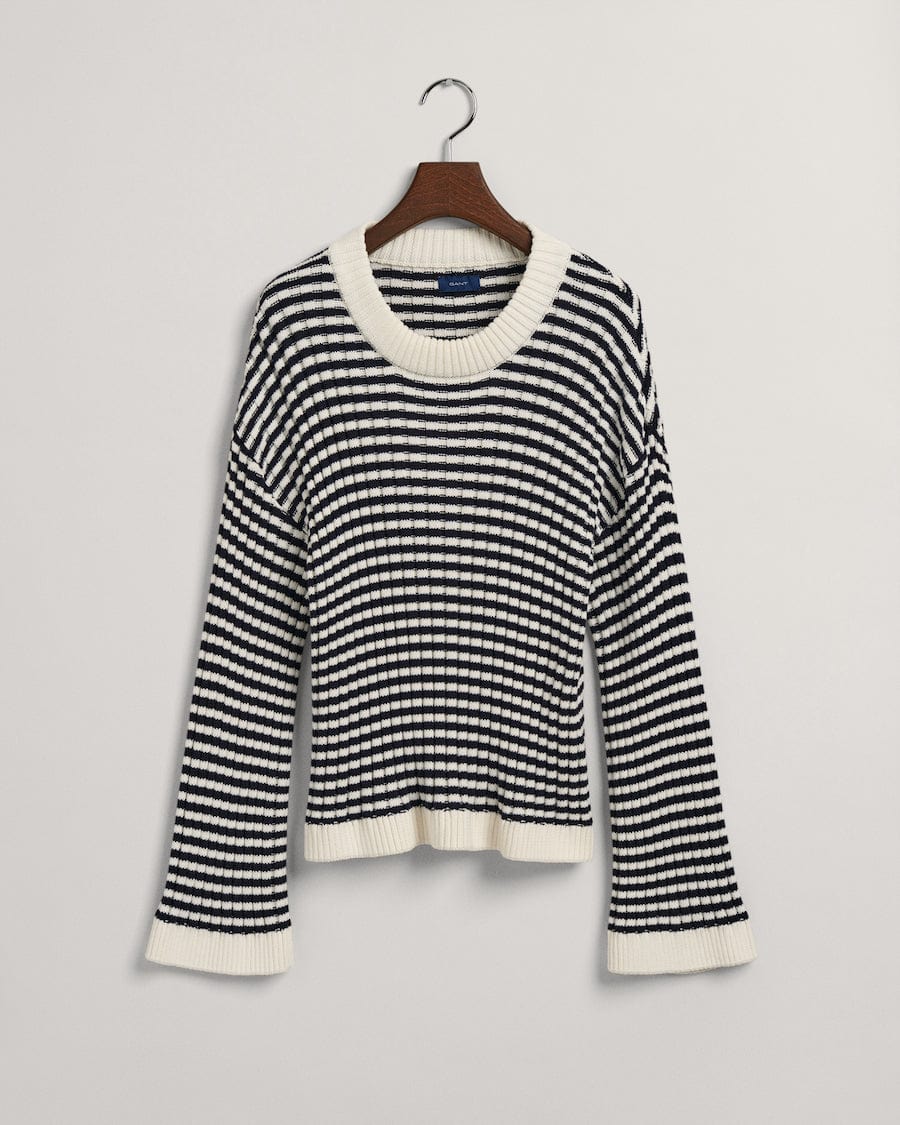 Stripe Cotton Rib C-Neck Evening Blue | Genser | Smuk - Dameklær på nett
