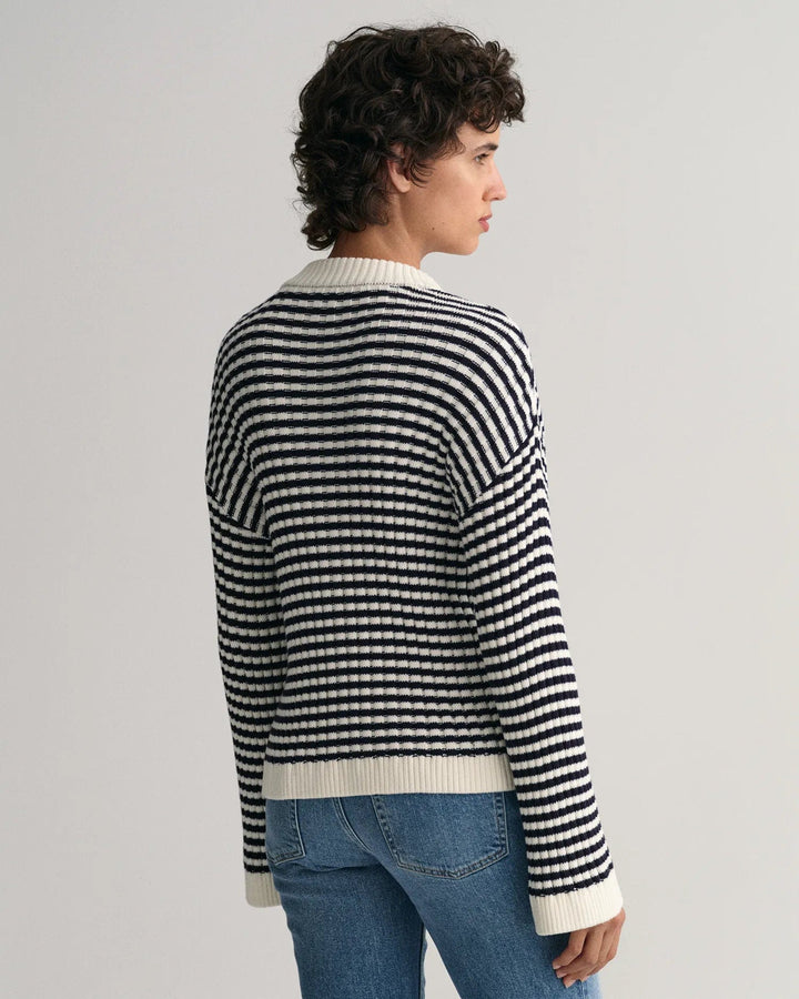 Stripe Cotton Rib C-Neck Evening Blue | Genser | Smuk - Dameklær på nett