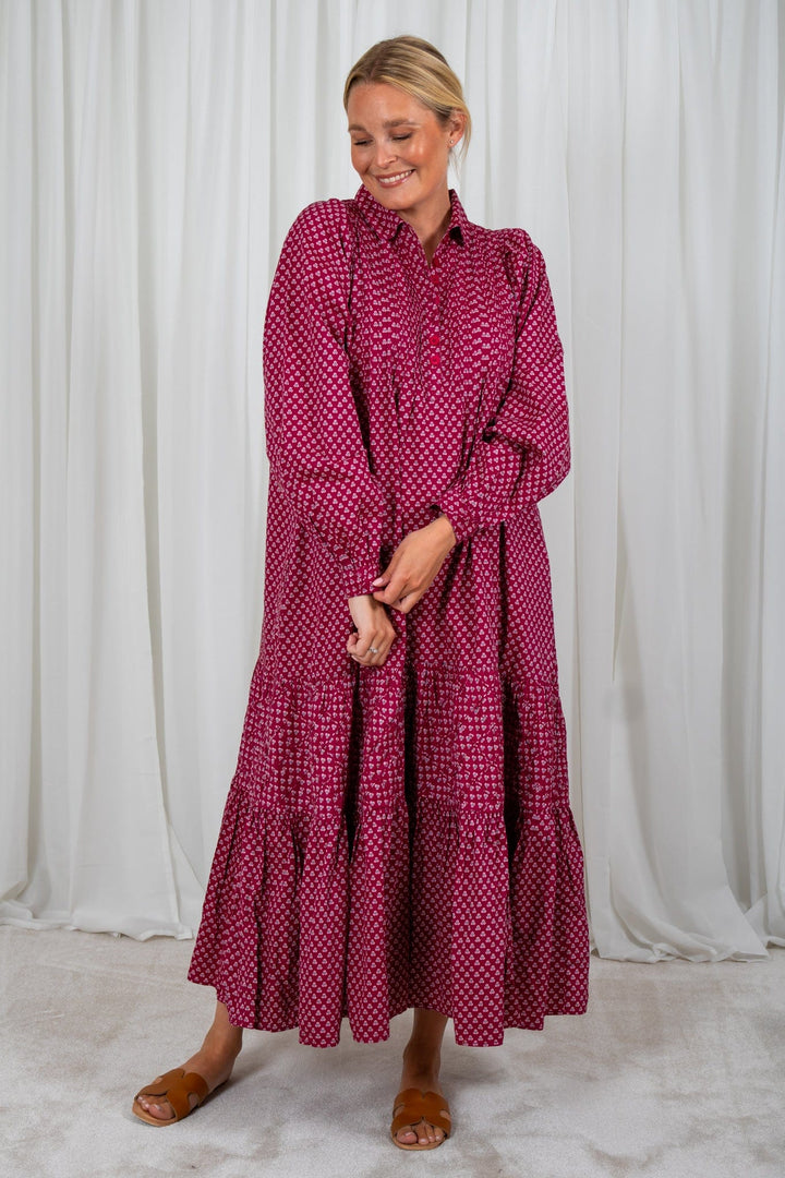 Structured Cotton Midi Dress Floral Dots | Kjoler | Smuk - Dameklær på nett