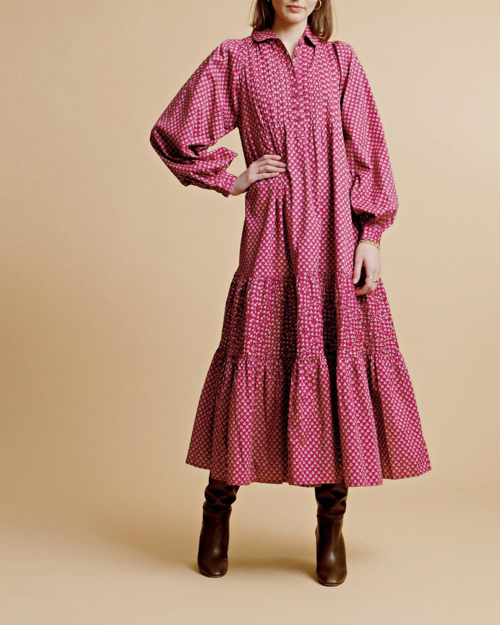 Structured Cotton Midi Dress Floral Dots | Kjoler | Smuk - Dameklær på nett
