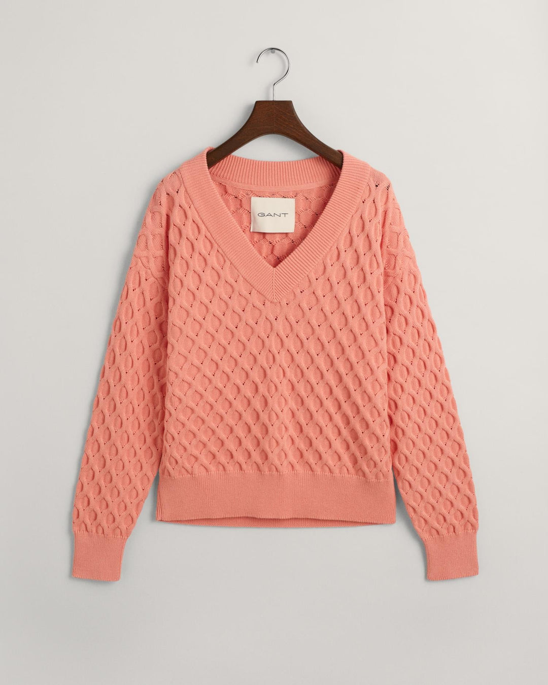 Textured Knit V-Neck Sweater Peachy Pink | Genser | Smuk - Dameklær på nett