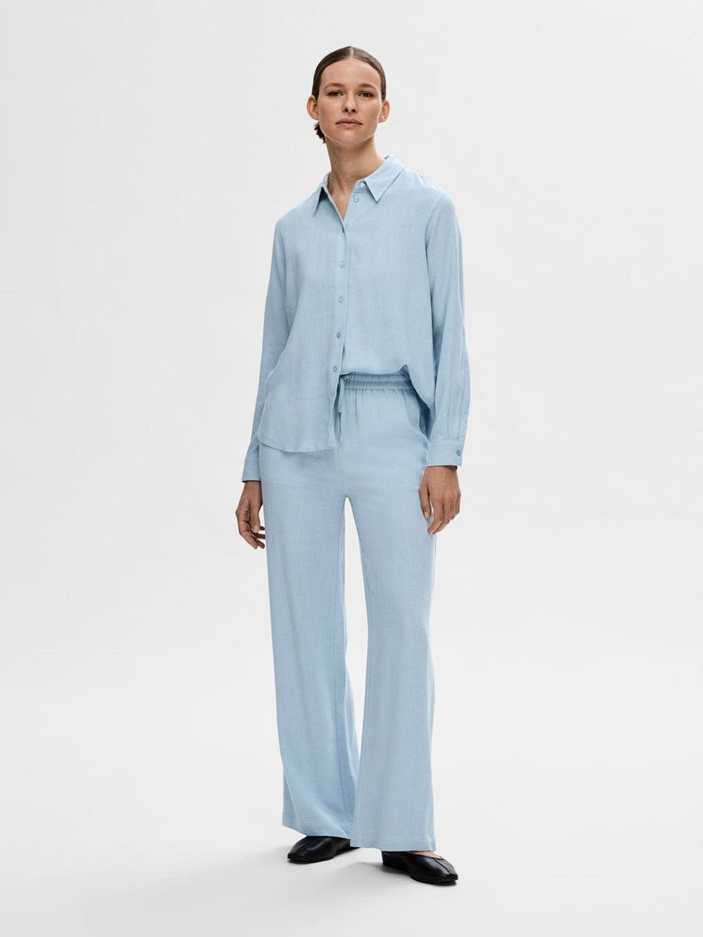 Viva-Gulia Hw Long Linen Pant Cashmere Blue | Bukser | Smuk - Dameklær på nett