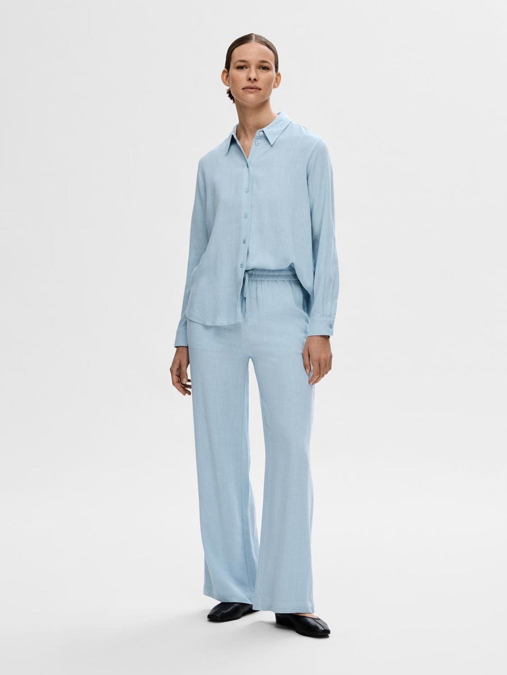 Viva-Gulia Hw Long Linen Pant Cashmere Blue | Bukser | Smuk - Dameklær på nett