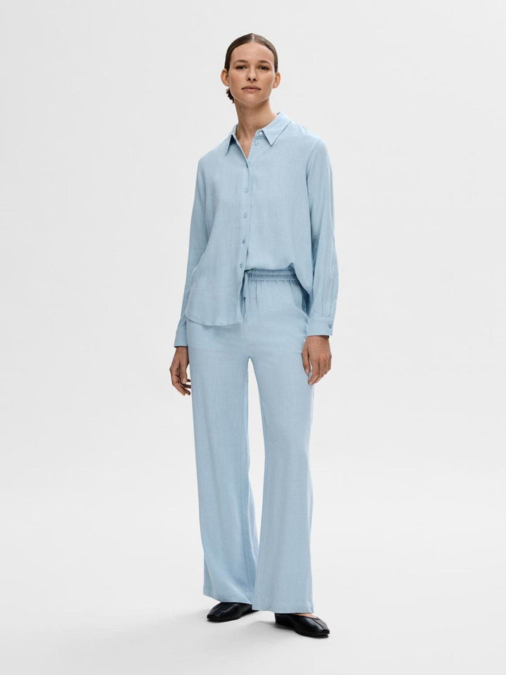 Viva-Gulia Hw Long Linen Pant Cashmere Blue | Bukser | Smuk - Dameklær på nett