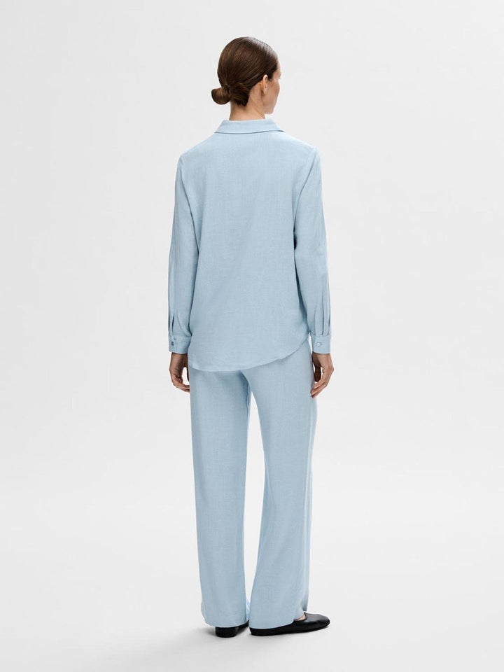 Viva-Gulia Hw Long Linen Pant Cashmere Blue | Bukser | Smuk - Dameklær på nett
