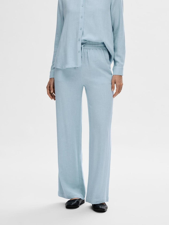 Viva-Gulia Hw Long Linen Pant Cashmere Blue | Bukser | Smuk - Dameklær på nett