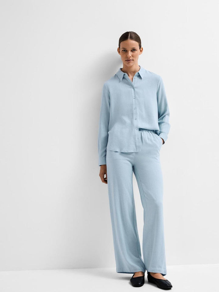 Viva-Gulia Hw Long Linen Pant Cashmere Blue | Bukser | Smuk - Dameklær på nett