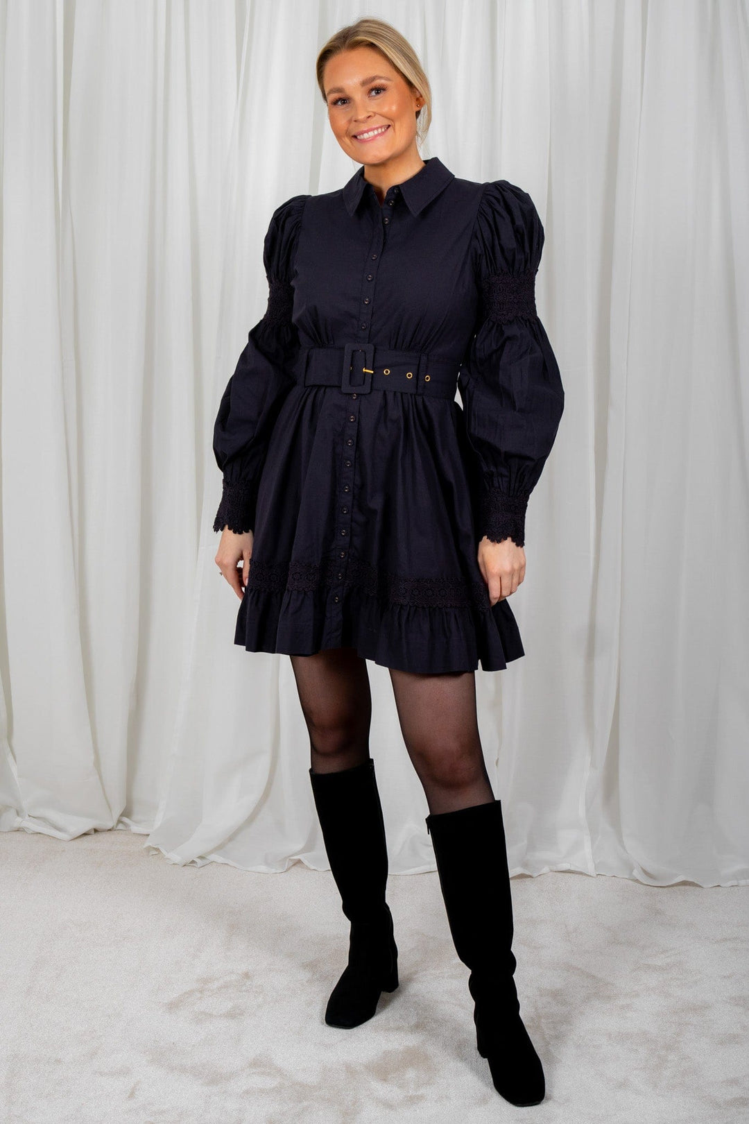 Winter Cotton Belt Dress Navy | Kjoler | Smuk - Dameklær på nett
