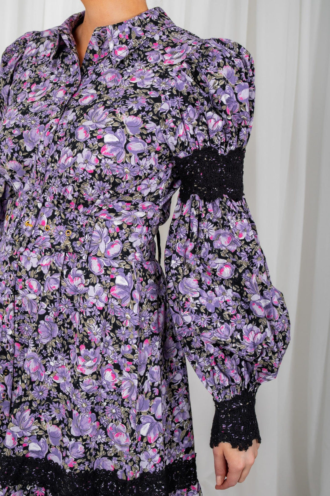 Winter Cotton Belt Dress Purple Flowers | Kjoler | Smuk - Dameklær på nett