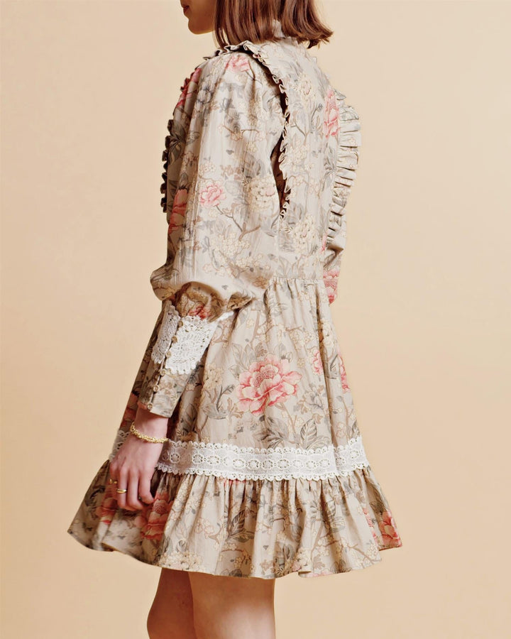 Winter Cotton Belted Mini Dress Faded Flowers | Kjoler | Smuk - Dameklær på nett