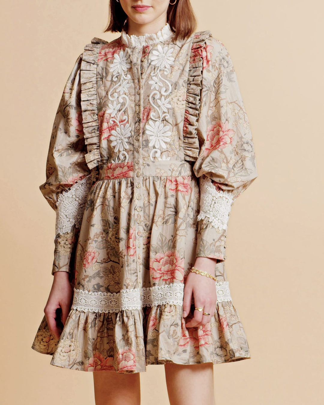 Winter Cotton Belted Mini Dress Faded Flowers | Kjoler | Smuk - Dameklær på nett