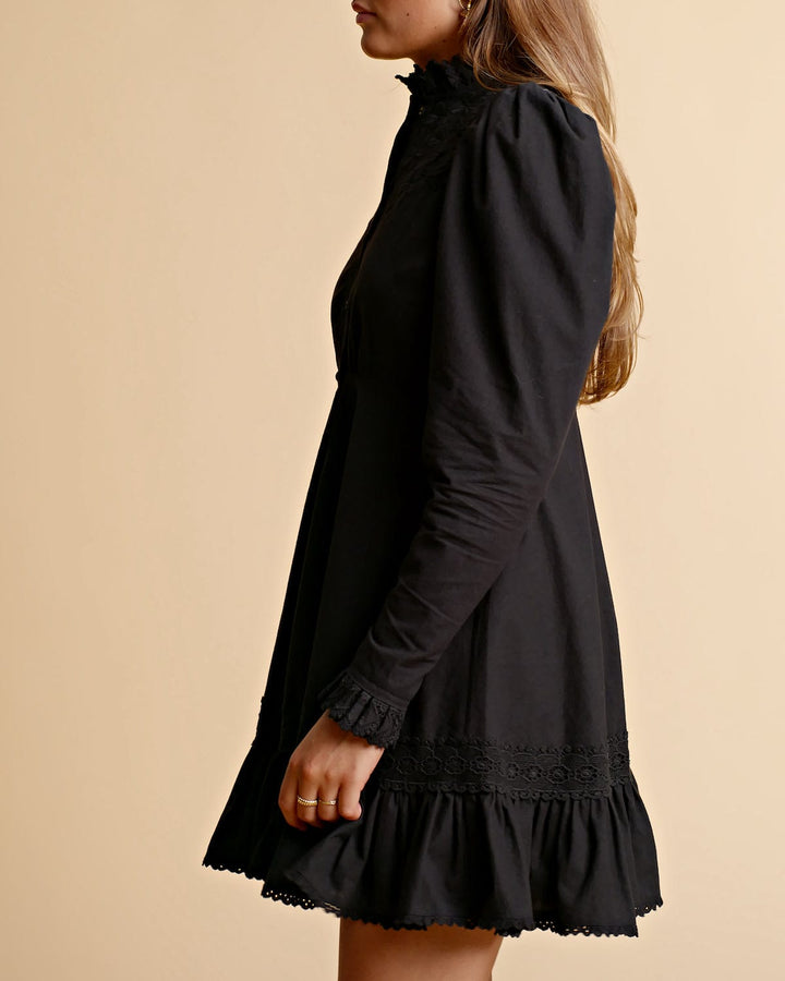 Winter Cotton Button Down Dress Black | Kjoler | Smuk - Dameklær på nett