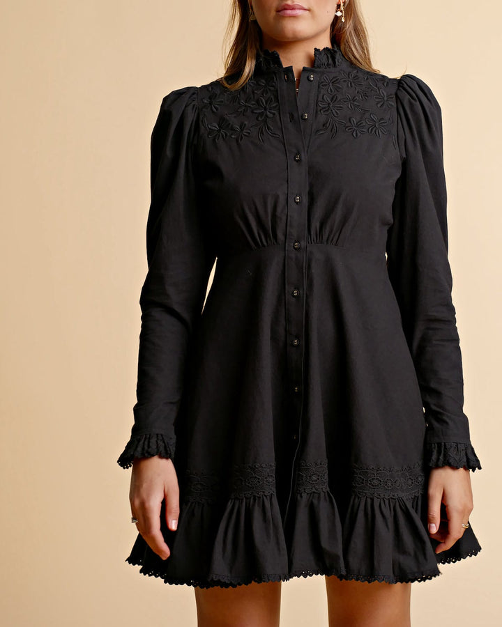 Winter Cotton Button Down Dress Black | Kjoler | Smuk - Dameklær på nett