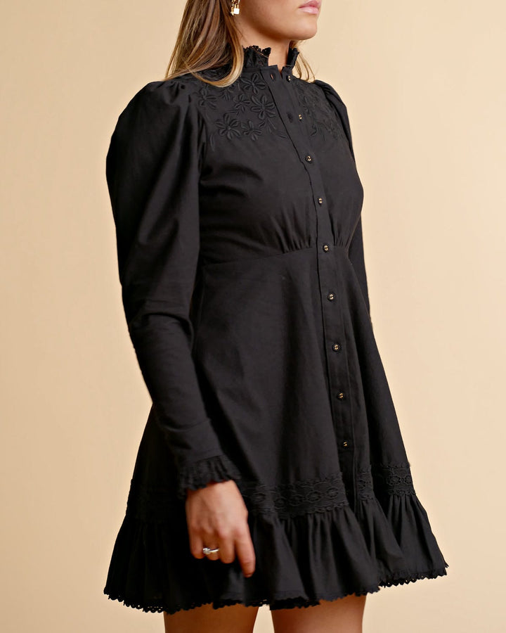 Winter Cotton Button Down Dress Black | Kjoler | Smuk - Dameklær på nett