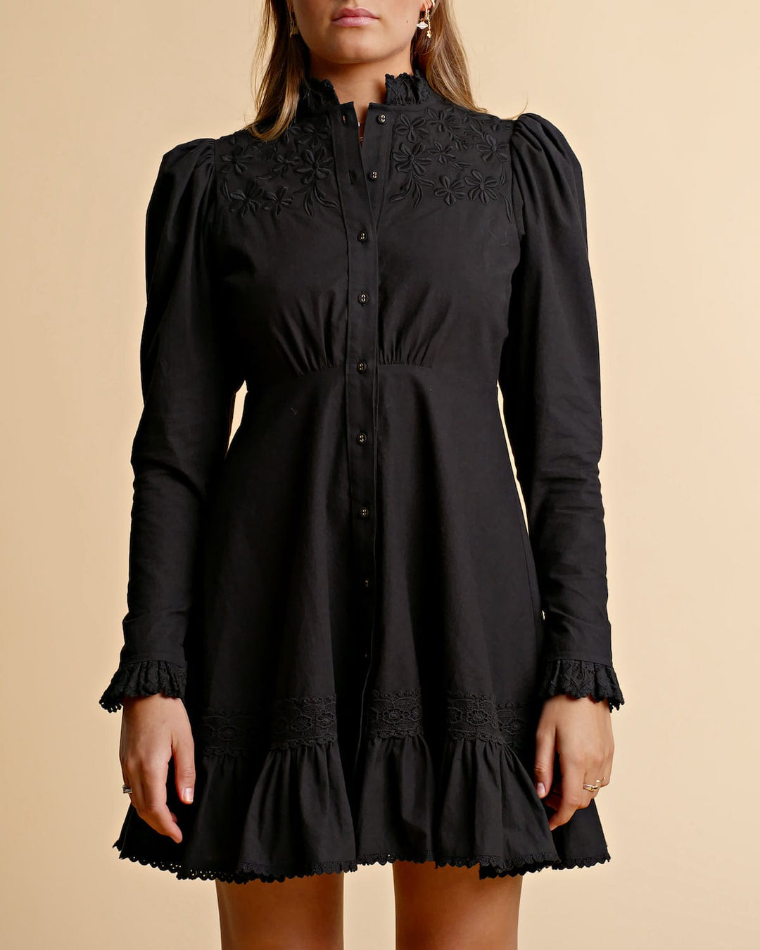 Winter Cotton Button Down Dress Black | Kjoler | Smuk - Dameklær på nett