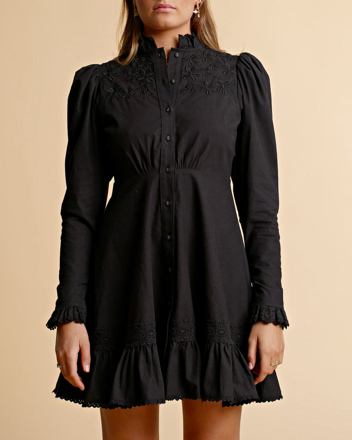 Winter Cotton Button Down Dress Black | Kjoler | Smuk - Dameklær på nett