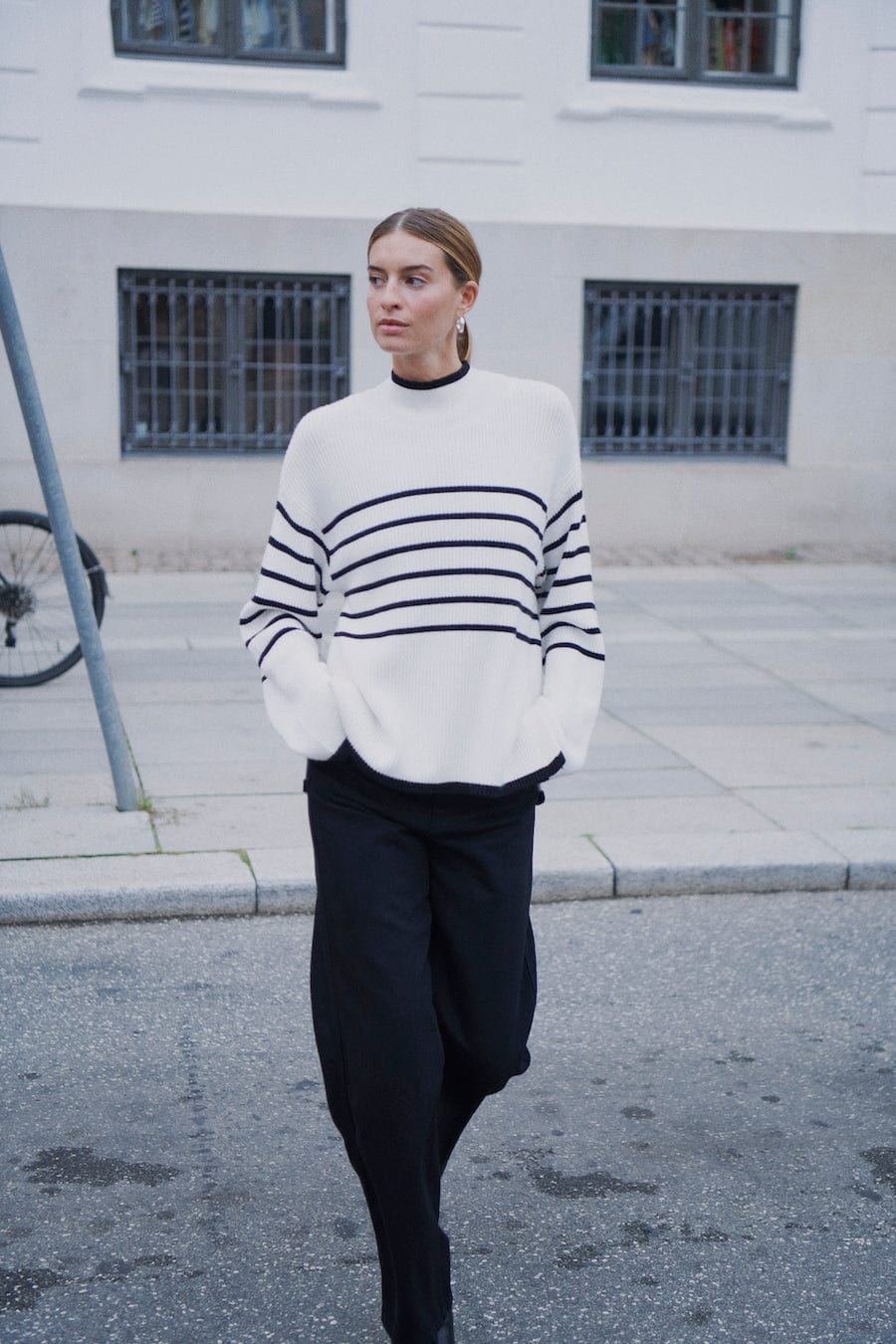 Yasalma Ls Knit Pullover Ca Birch W. Black Stripe | Genser | Smuk - Dameklær på nett