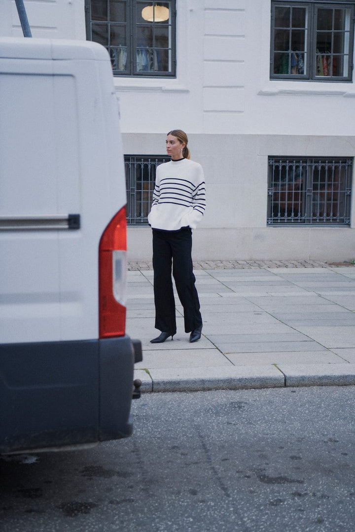 Yasalma Ls Knit Pullover Ca Birch W. Black Stripe | Genser | Smuk - Dameklær på nett