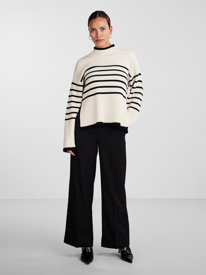 Yasalma Ls Knit Pullover Ca Birch W. Black Stripe | Genser | Smuk - Dameklær på nett