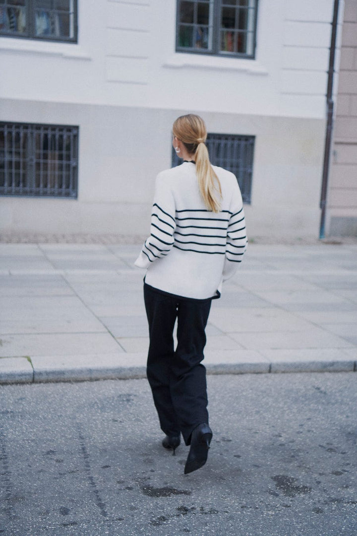 Yasalma Ls Knit Pullover Ca Birch W. Black Stripe | Genser | Smuk - Dameklær på nett