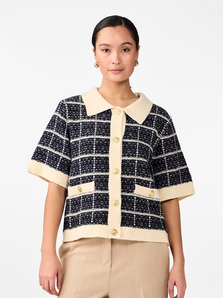 Yaslivia Ss Knit Cardigan Navy Blazer Birch | Genser | Smuk - Dameklær på nett