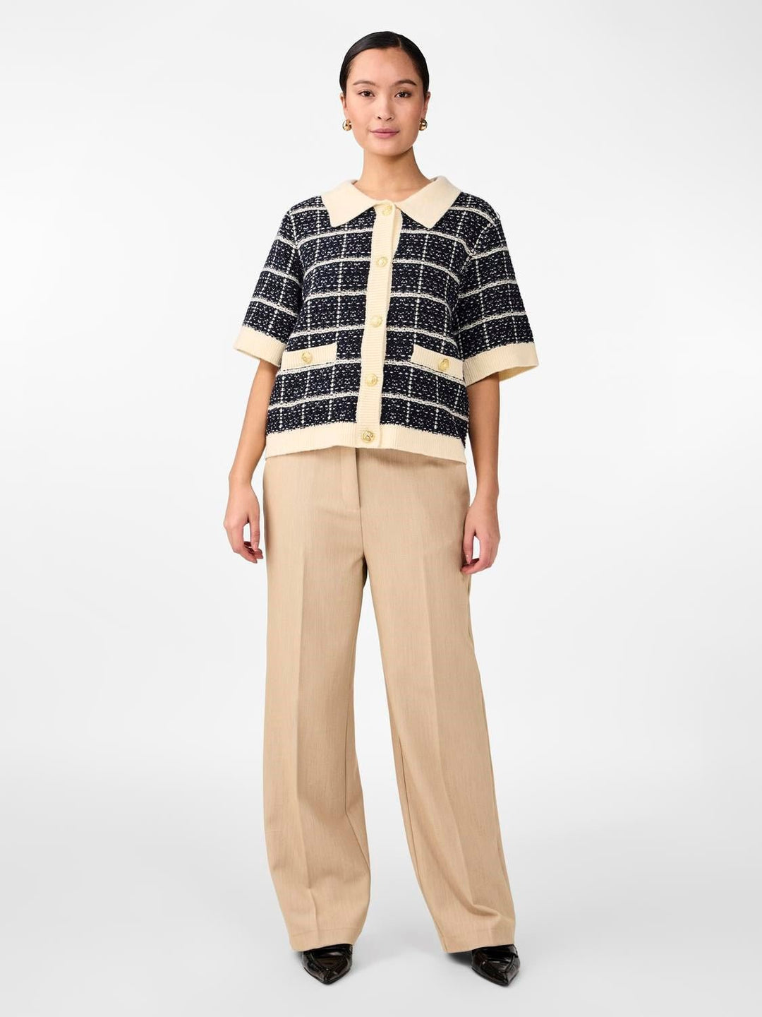 Yaslivia Ss Knit Cardigan Navy Blazer Birch | Genser | Smuk - Dameklær på nett