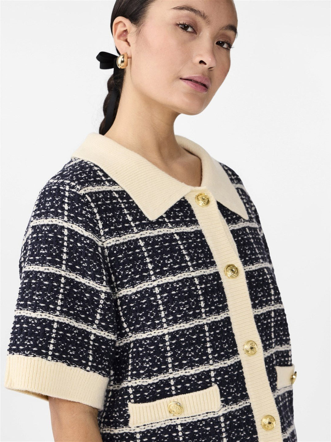 Yaslivia Ss Knit Cardigan Navy Blazer Birch | Genser | Smuk - Dameklær på nett